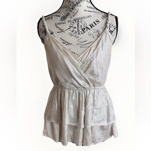 Vintage 90s Y2K ARDEN B Shiny Metallic Silver Strappy Rope Tank Top S